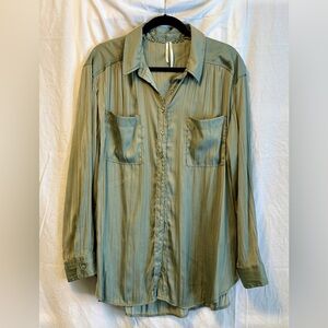 Anthropologie Sage Green Silky Button up Blouse-